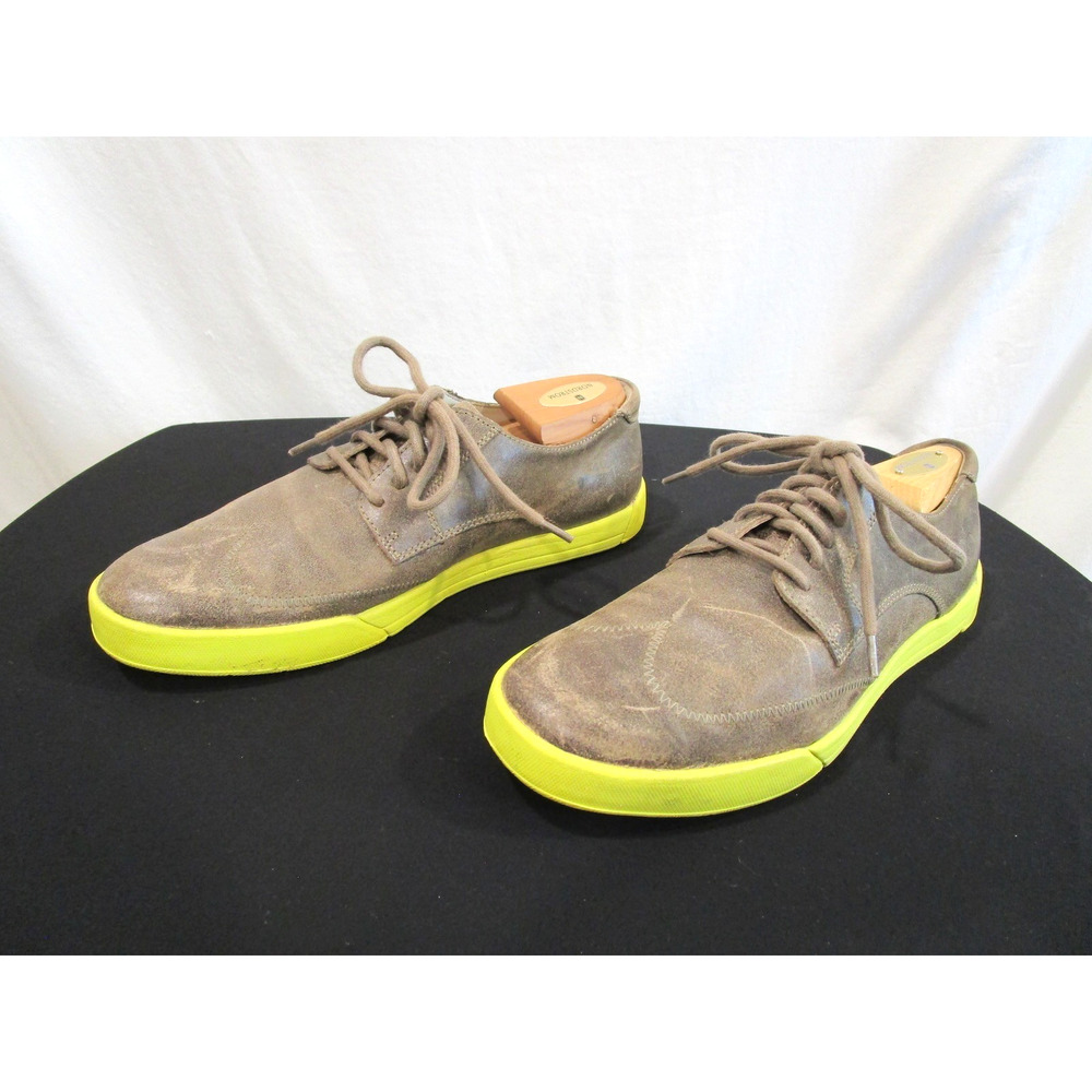Cole Haan NikeAir Taupe Brown Leather, Neon Green Wingtip Oxford Sneaker Men 8.5
